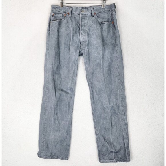 Levis Jeans Mens 36X32 Gray 501 Straight Leg Button Fly Cotton Casual Denim - Picture 1 of 11